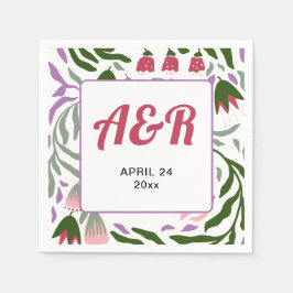 Servilleta De Papel Ramas retro coloridas con boda de flores