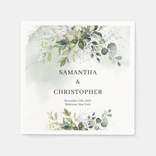 Servilleta De Papel Ramas verdes del Boho Eucalyptus faux gold (Anverso)