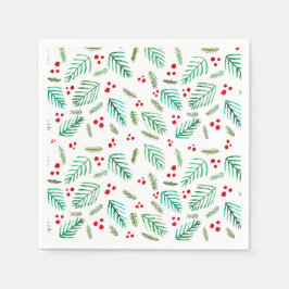 Servilleta De Papel Ramas y bayas de árboles de Navidad - rojo y verde
