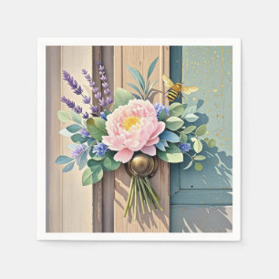 Servilleta De Papel Ramillete peonías flores lavanda Rústico