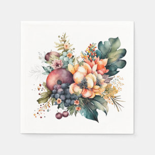 Servilleta De Papel Ramo acuarela con flores bayas y hojas
