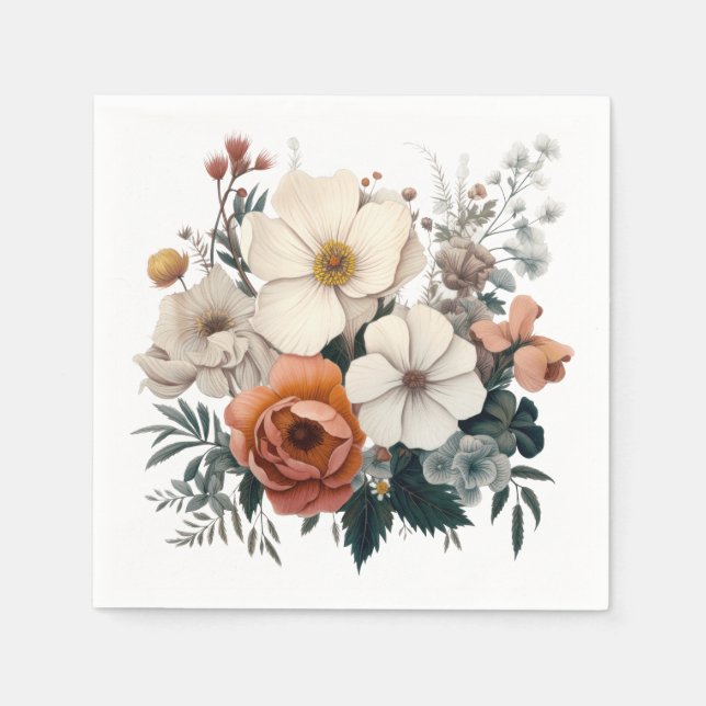 Servilleta De Papel Ramo acuarela con flores y hojas (Anverso)