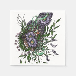 Servilleta De Papel Ramo Botánico Morado Elegante en Papel Dibujado a 