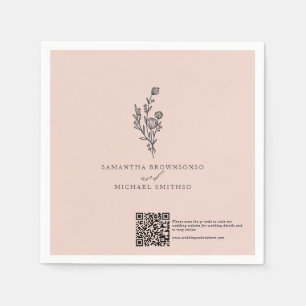 Servilleta De Papel Ramo De Flor Rosa Código Qr Día De La Boda