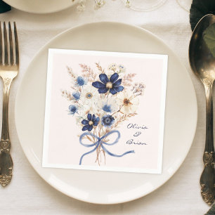 Servilleta De Papel Ramo de flores azul marino acuarela personalizado