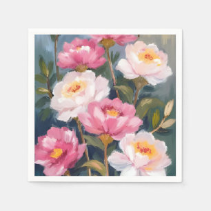 Servilleta De Papel Ramo de flores de peonías rosadas acuarela