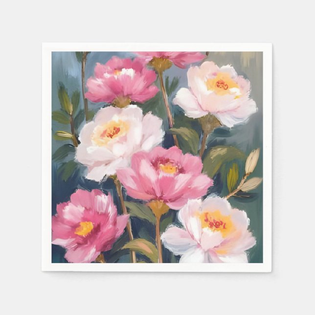Servilleta De Papel Ramo de flores de peonías rosadas acuarela (Anverso)
