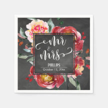 Ramo de flores rojas tipografía Mr & Mrs Pizarra