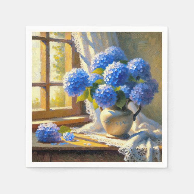 Servilleta De Papel Ramo de Hortensias Azules (Anverso)