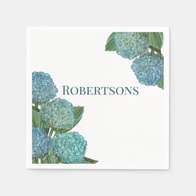 Servilleta De Papel Ramo de Hortensias Azules Polvorientas (Anverso)