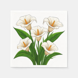 Servilleta De Papel Ramo de Lirios de Calla Blancos con Hojas Verdes
