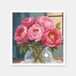 Servilleta De Papel Ramo de Peonía Rosa Pintura Floral Acuarela