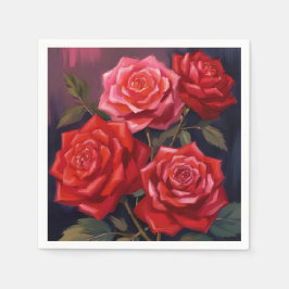 Servilleta De Papel Ramo de Rosas | Pintura en Acuarela de Flores Roja