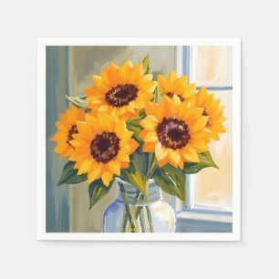 Servilleta De Papel Ramo Floral Acuarela de Girasoles Amarillos