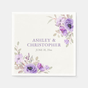 Servilleta De Papel Ramo Floral Acuarela Lavanda Elegante Boda