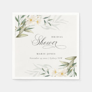 Servilleta De Papel Ramo Floral de Vegetación Blanca Rústica para Desp