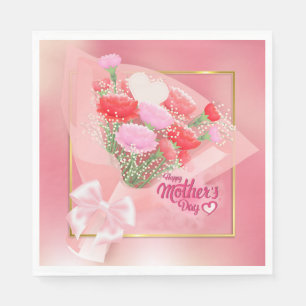 Servilleta De Papel Ramo Floral del Día de la Madre   Rosa y Dorado