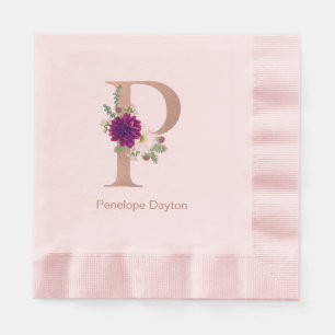 Servilleta De Papel Ramo floral personalizado con monograma de letra P