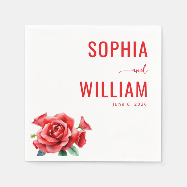 Servilleta De Papel Ramo Floral Rojo Romántico (Anverso)