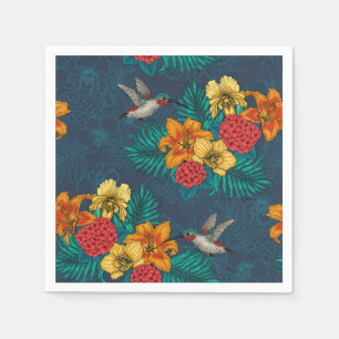 Servilleta De Papel Ramos tropicales y colibríes