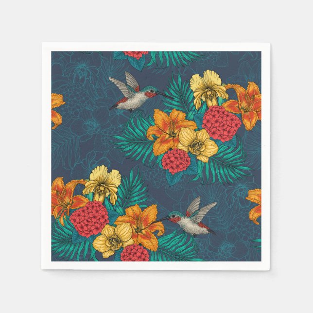 Servilleta De Papel Ramos tropicales y colibríes (Anverso)