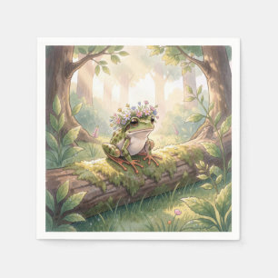 Servilleta De Papel Rana con corona floral en el bosque