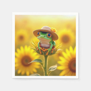 Servilleta De Papel Rana con un Gorra de paja en un cubo de girasol
