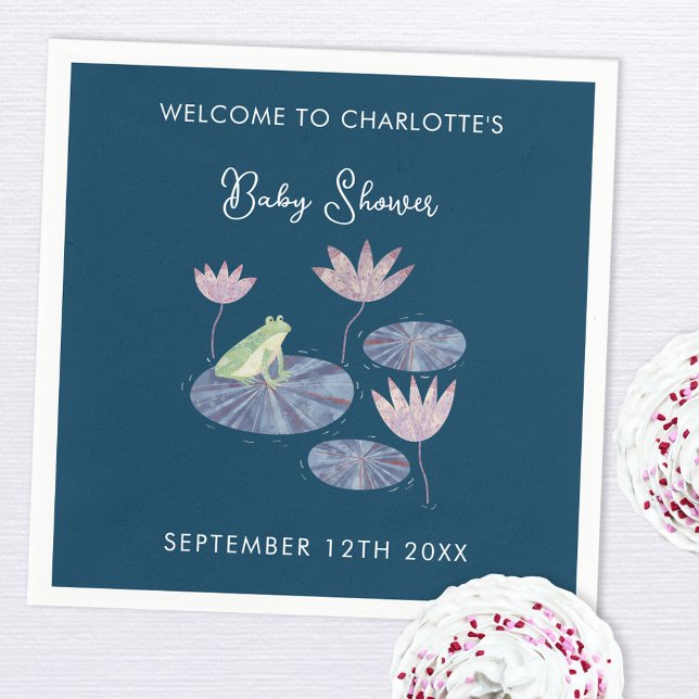 Servilleta De Papel Rana en un Baby Shower lirio (Cute frog themed baby shower personalized paper party napkins)