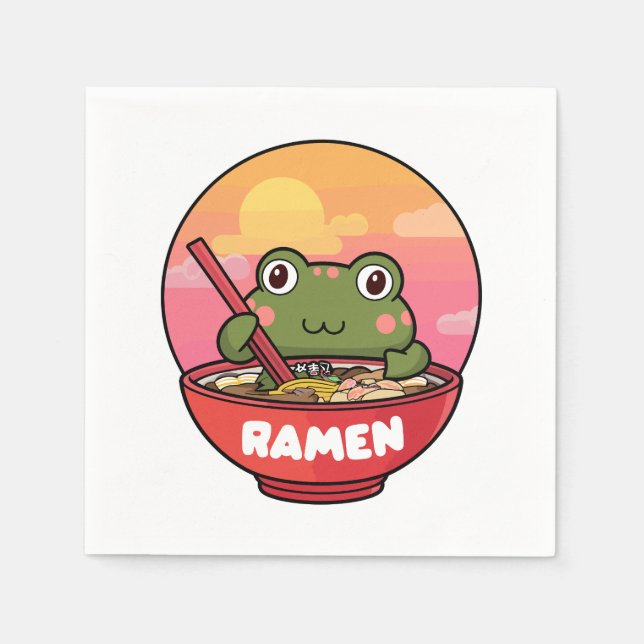 Servilleta De Papel Rana kawaii comiendo ramen (Anverso)