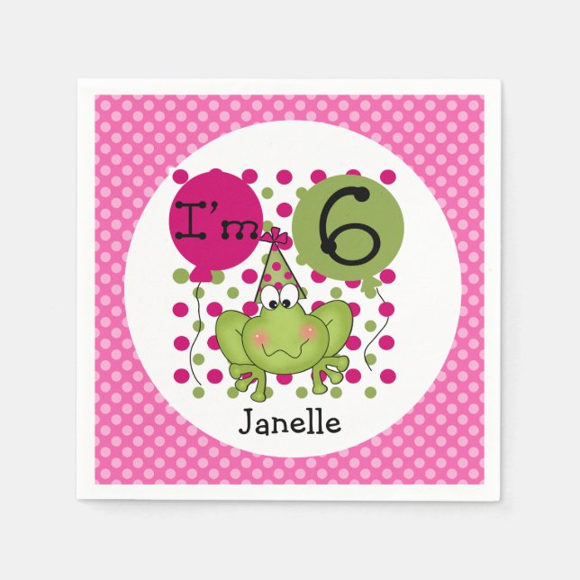 Servilleta De Papel Rana rosada Rana 6 servilletas de papel de cumplea (Anverso)