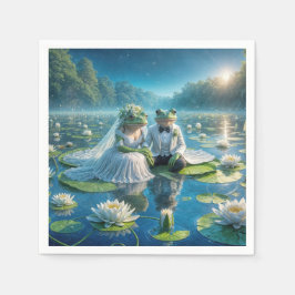Servilleta De Papel Ranas de novias y novias en Lily Pad