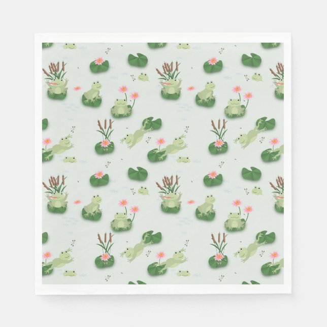 Servilleta De Papel Ranas Lindas en Estanque de Lirios (Anverso)
