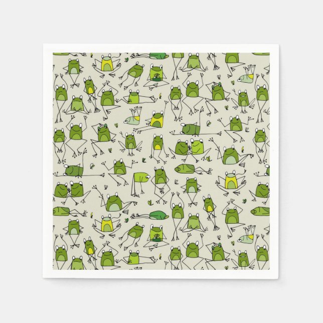 Servilleta De Papel Ranas verdes Groovy Hoppin Stick Frog Ribbit (Anverso)