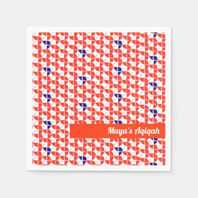 Servilleta De Papel RÁPIDO Patrón Blanco Naranja, Aqiqah Baby Shower (Anverso)