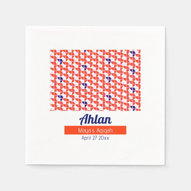 Servilleta De Papel RÁPIDO Patrón Naranja blanco, Aqiqah Baby Shower (Anverso)