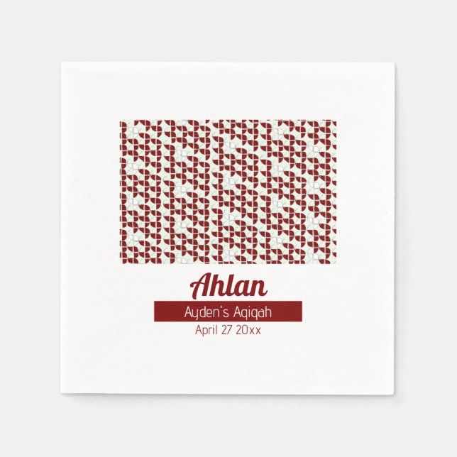 Servilleta De Papel RÁPIDO Patrón rojo blanco, Aqiqah Baby Shower (Anverso)