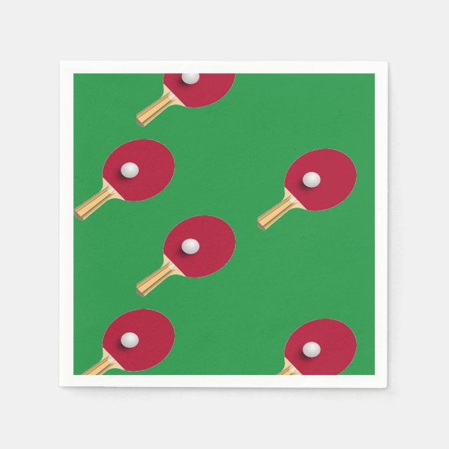 Servilleta De Papel Raqueta de tenis de mesa y bola en verde (Anverso)