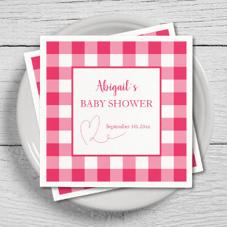 Servilleta De Papel Raspberry Gingham Custom Baby Shower 