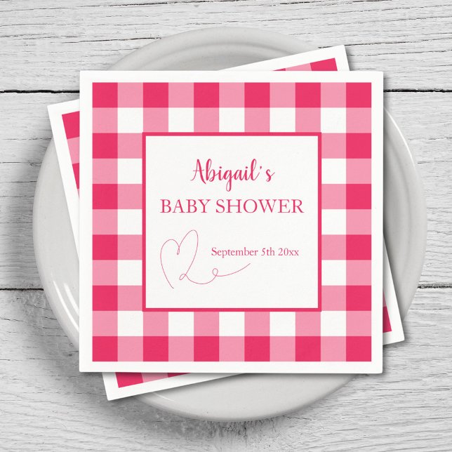 Servilleta De Papel Raspberry Gingham Custom Baby Shower  (Subido por el creador)
