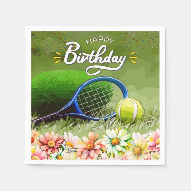 Servilleta De Papel Rastreo de tenis con bola Feliz cumpleaños (Anverso)