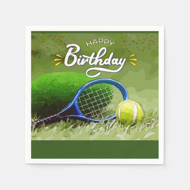 Servilleta De Papel Rastreo de tenis con bola Feliz cumpleaños (Anverso)
