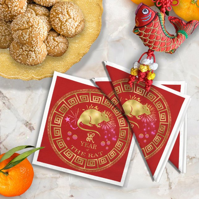 Servilleta De Papel Rata zodiaca china roja/dorada ID542 (Subido por el creador)