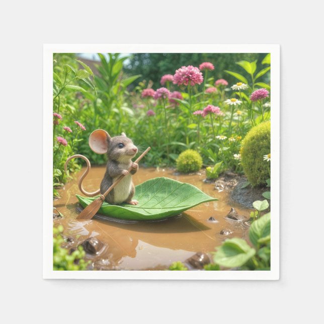 Servilleta De Papel Ratón arrastrando un bote de hojas verdes (Anverso)