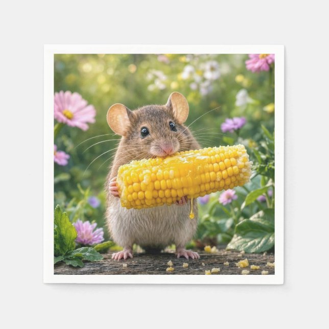 Servilleta De Papel Ratón comiendo elote (Anverso)