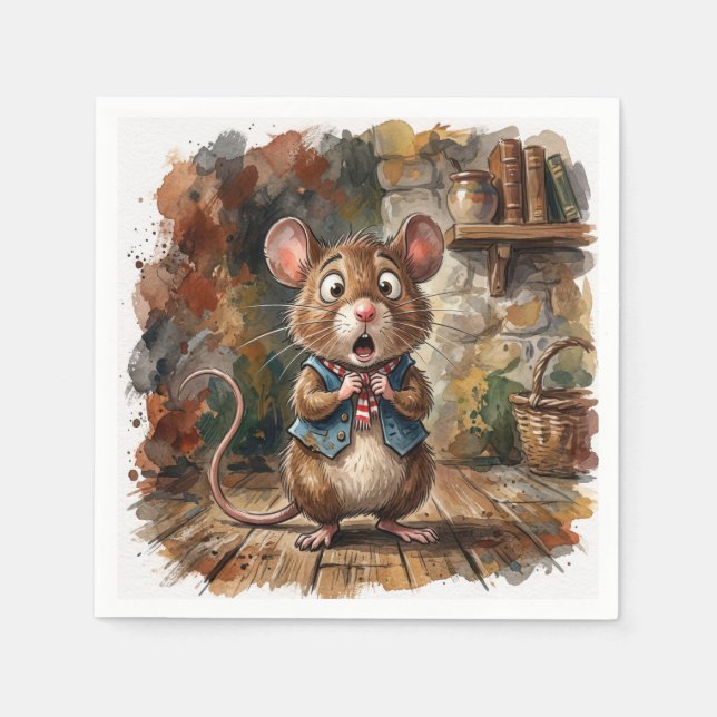Servilleta De Papel Ratón con una mirada de sorpresa  (Anverso)
