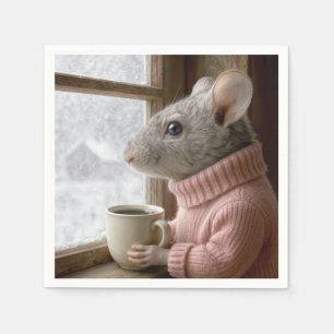 Servilleta De Papel Ratón Con una Taza de Café