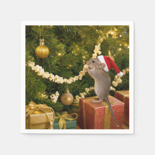 Servilleta De Papel Ratón de Navidad Comiendo Rositas de Maíz en la gu