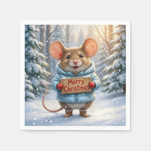 Servilleta De Papel Ratón de Navidad en Bosque Invernal