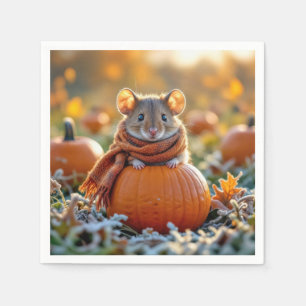 Servilleta De Papel Ratón en una calabaza otoñal