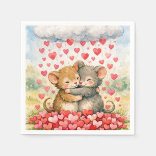 Servilleta De Papel Ratones Abrazados Bajo una Nube de Corazones